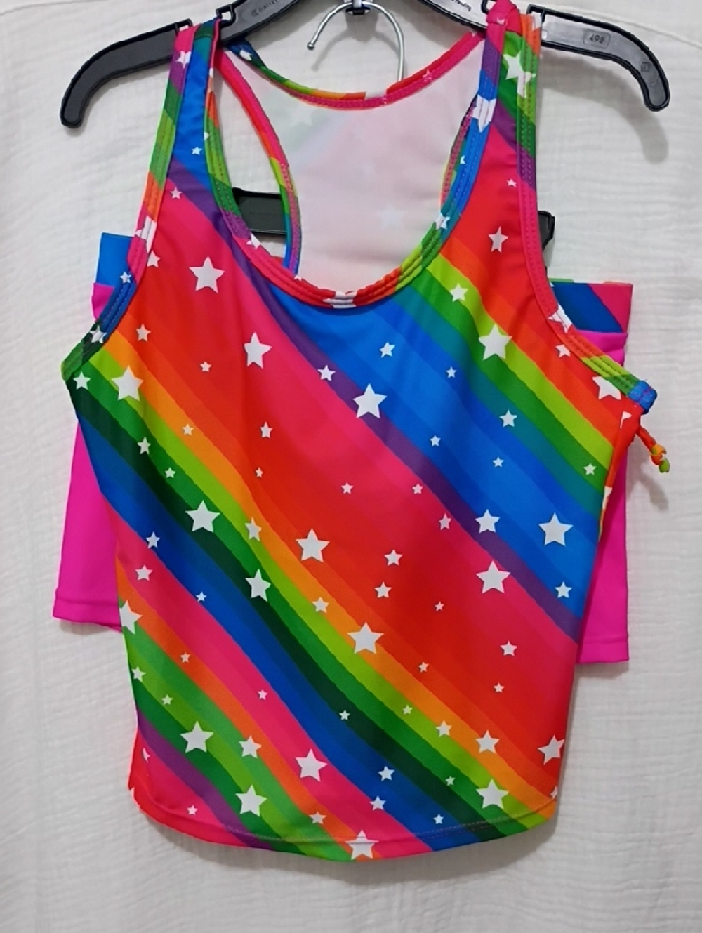 GIRLS RAINBOW STAR PRINT RACERBACK TANKINI TOP AND SWIM SHORTS SET SIZE 8/10 XL